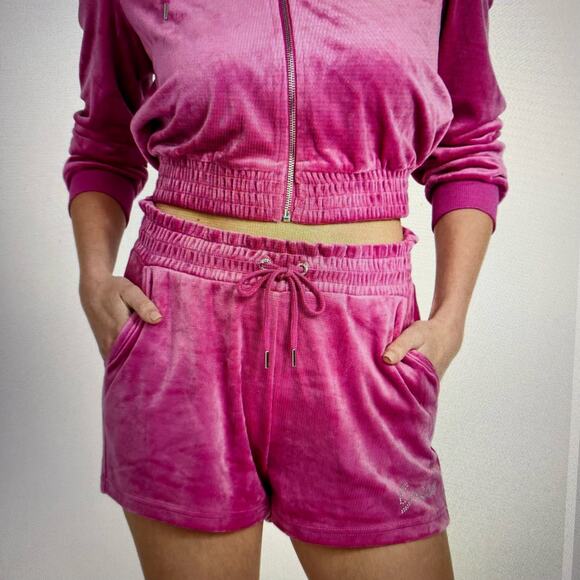 Guess Pants - Guess Lillian Velour Dragonfruit Shorts Women's Size Medium Pink Pull on Sparkle